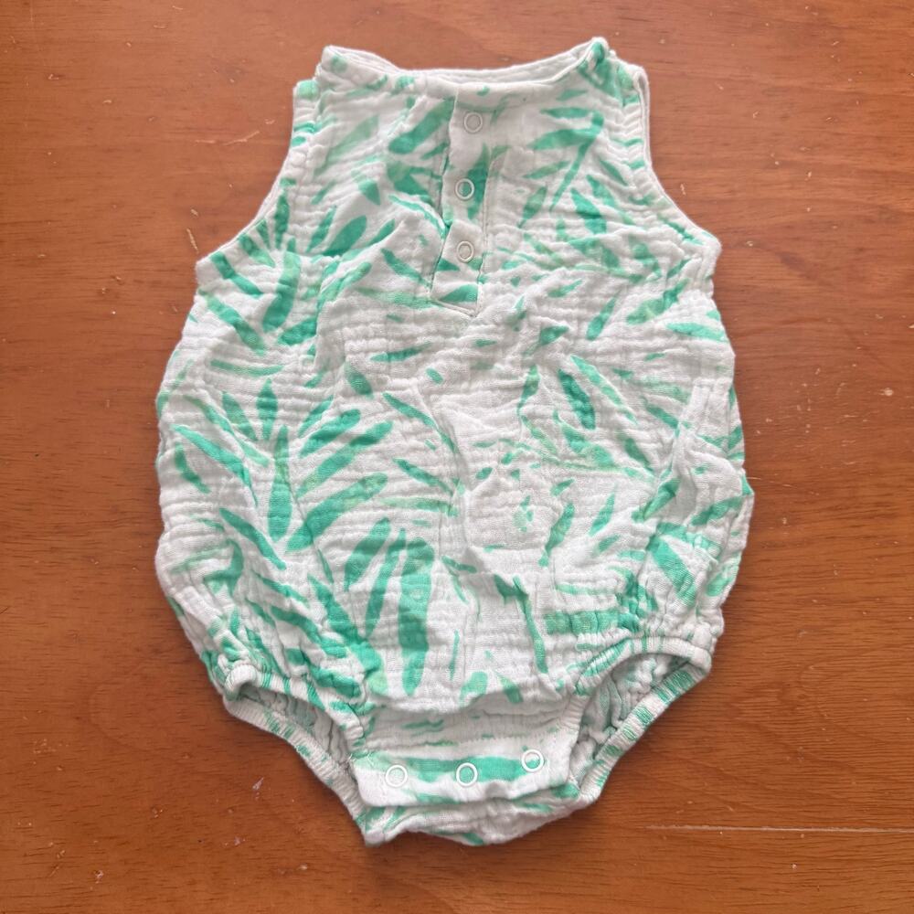 Baby Sleeveless Romper in Mint Leaf Print